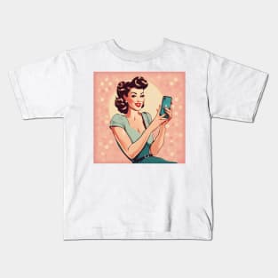 Fashionable Retro Phone Vintage Vibe Mobile Pin Up Art Kids T-Shirt